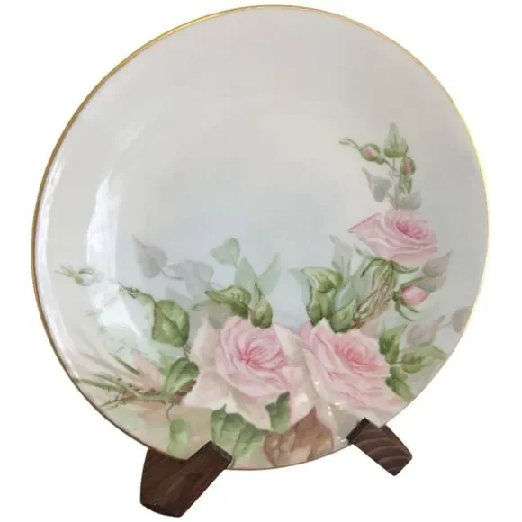 T&V Limoges Vintage Floral Flower Pink Roses Decorative Plate.